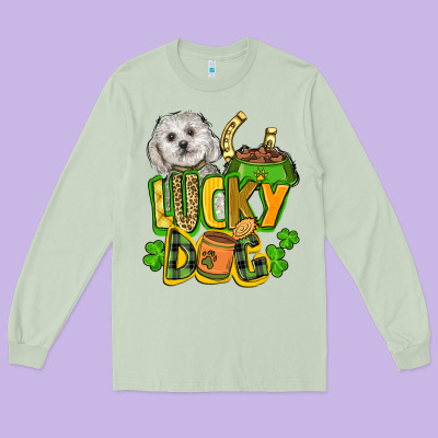 Lucky Dog St. Patrick's Long Sleeve Tee Designed By Fadigitalartstudio