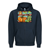 Navy fall pumpkin  background Zipper Hoodie - BarkalooDesign