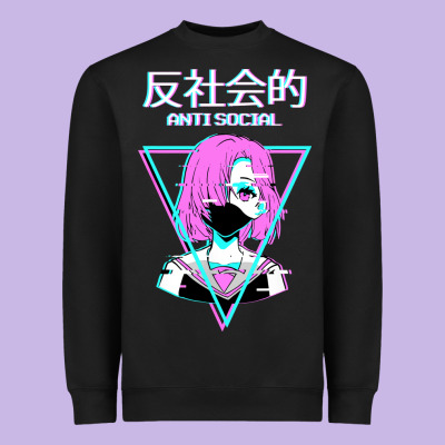 Antisocial Wave Anime Heavyweight Sweatshirt Designed By Artisfamous
