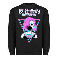 Black antisocial wave anime Heavyweight Sweatshirt - artisFamous