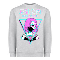 Heather Grey antisocial wave anime Heavyweight Sweatshirt - artisFamous