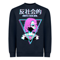 Navy antisocial wave anime Heavyweight Sweatshirt - artisFamous