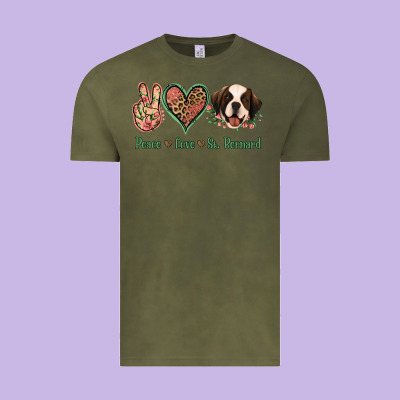 Peace Love St. Bernard Vintage Tee Designed By Jasminsmagicworld