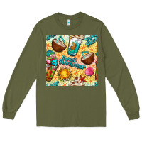 Army Green sweet summer coffee cups with colorful leopard and sea stars seamless  Long Sleeve Tee - BundleAndBundleShop