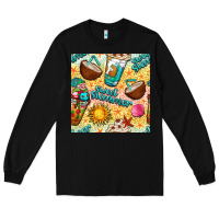 Black sweet summer coffee cups with colorful leopard and sea stars seamless  Long Sleeve Tee - BundleAndBundleShop