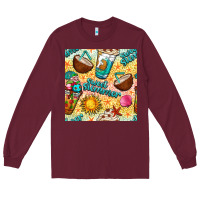 Burgundy sweet summer coffee cups with colorful leopard and sea stars seamless  Long Sleeve Tee - BundleAndBundleShop