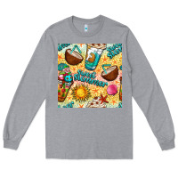 Heather Grey sweet summer coffee cups with colorful leopard and sea stars seamless  Long Sleeve Tee - BundleAndBundleShop