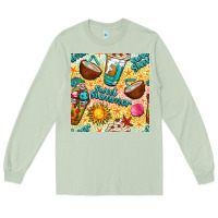 Matcha sweet summer coffee cups with colorful leopard and sea stars seamless  Long Sleeve Tee - BundleAndBundleShop