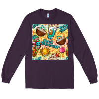 Plum sweet summer coffee cups with colorful leopard and sea stars seamless  Long Sleeve Tee - BundleAndBundleShop
