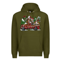Army Green festive farm animal christmas truck Premium Hoodie - CowhideDigitalArt