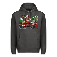 Charcoal Heather festive farm animal christmas truck Premium Hoodie - CowhideDigitalArt
