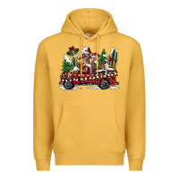 Mustard festive farm animal christmas truck Premium Hoodie - CowhideDigitalArt