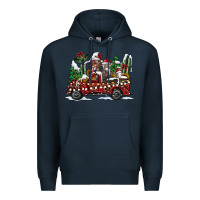 Navy festive farm animal christmas truck Premium Hoodie - CowhideDigitalArt