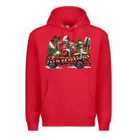 Red festive farm animal christmas truck Premium Hoodie - CowhideDigitalArt