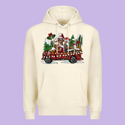 Festive Farm Animal Christmas Truck Premium Hoodie Designed By Cowhidedigitalart