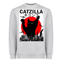 Heather Grey vintage catzilla japanese sunset style Heavyweight Sweatshirt - artisFamous