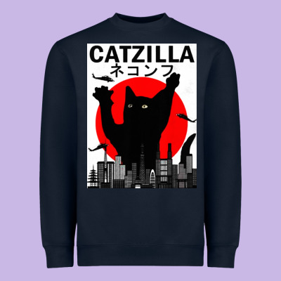 Vintage Catzilla Japanese Sunset Style Heavyweight Sweatshirt Designed By Artisfamous