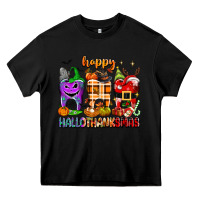 Black Happy Hallothanksmas teeth Heavy Core Tee - texasbilliewilder