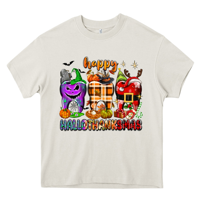 Happy Hallothanksmas Teeth Heavy Core Tee by texasbilliewilder | Teevron