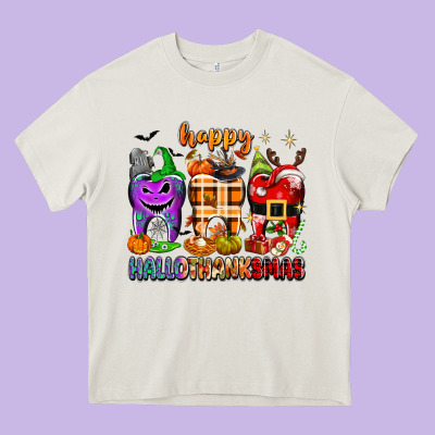 Happy Hallothanksmas Teeth Heavy Core Tee Designed By Texasbilliewilder