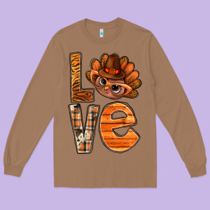 Thanksgiving With Turkey Love Bbs Long Sleeve Tee Designed By Bundleandbundleshop