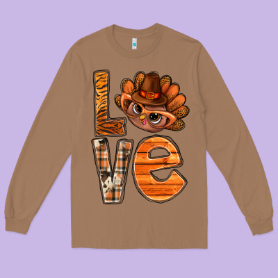Thanksgiving With Turkey Love Bbs Long Sleeve Tee Designed By Bundleandbundleshop