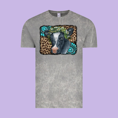 Floral Cow Leopard Gemstone Vintage Tee Designed By Cowcowdesign