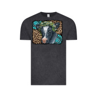 Vintage Black Floral Cow Leopard Gemstone Vintage Tee - CowCowDesign
