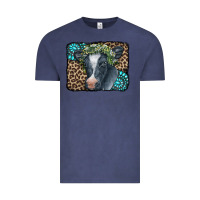 Vintage Denim Floral Cow Leopard Gemstone Vintage Tee - CowCowDesign