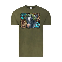 Vintage Olive Floral Cow Leopard Gemstone Vintage Tee - CowCowDesign
