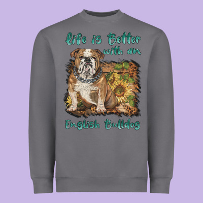 Life Is Better With A English Bulldog Heavyweight Sweatshirt Designed By Barkaloodesign