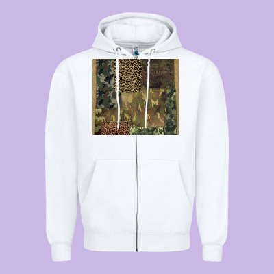 Camouflage Leopard Patches Zipper Hoodie Designed By Barkaloodesign