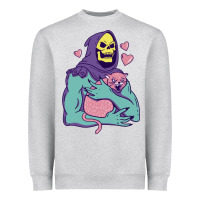 Heather Grey skeletor's hug cat Heavyweight Sweatshirt - artisFamous