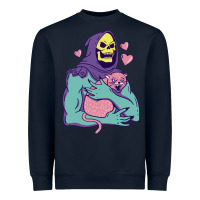 Navy skeletor's hug cat Heavyweight Sweatshirt - artisFamous
