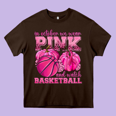 In October We Wear Pink And Watch Basketball Heavy Core Tee Designed By Texasbilliewilder
