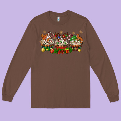 Christmas Cupcake With Gingerbreads Bbs Long Sleeve Tee Designed By Bundleandbundleshop