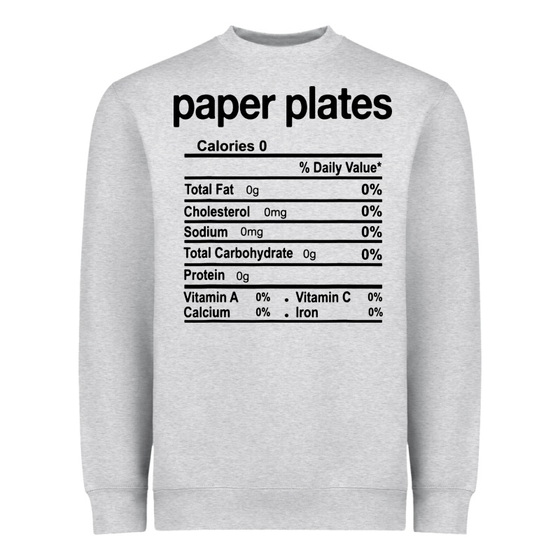 Paper Plates Nutrition Facts Funny Thanksgiving Christmas Heavyweight Sweatshirt by artisFamous | Teevron