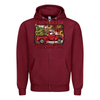 Burgundy farm fresh christmas trees Zipper Hoodie - BarkalooDesign