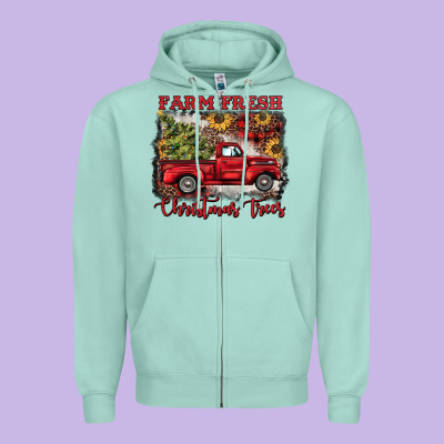 Farm Fresh Christmas Trees Zipper Hoodie Designed By Barkaloodesign