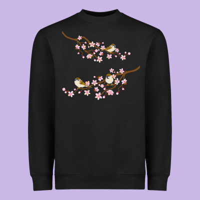 Cherry Blossom Sakura With Bird Heavyweight Sweatshirt Designed By Artisfamous