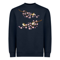Navy cherry blossom sakura with bird Heavyweight Sweatshirt - artisFamous