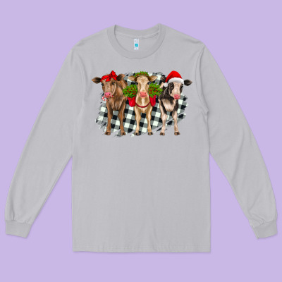 Christmas Heifers Front View Long Sleeve Tee Designed By Ranaportraitstore