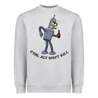 Heather Grey Futurama Ctrl Alt Shift Kill Bender Heavyweight Sweatshirt - artisFamous