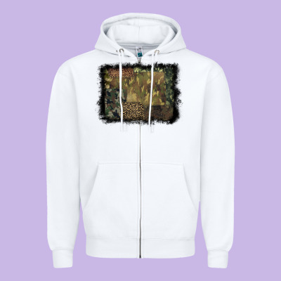 Camouflage Leopard Background Zipper Hoodie Designed By Barkaloodesign