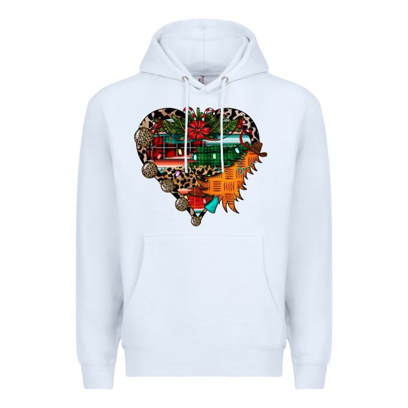 Festive Western Christmas Heart Premium Hoodie by CowhideDigitalArt | Teevron