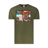 Vintage Olive Cows Serape Leopard Gemstone Vintage Tee - CowCowDesign