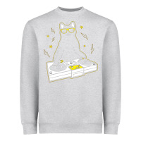 Heather Grey cat dj Heavyweight Sweatshirt - artisFamous