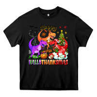 Black happy hallothanksmas dinosaur Heavy Core Tee - texasbilliewilder