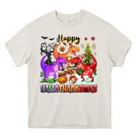Cream happy hallothanksmas dinosaur Heavy Core Tee - texasbilliewilder