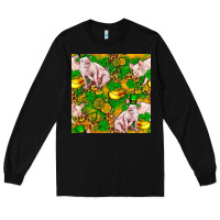 Black St. Patrick's Day Pig And Candy Pot Of Gold Long Sleeve Tee - FaDigitalArtStudio